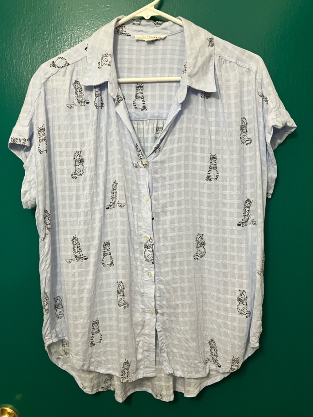 Jane + Delancey Light Blue Cat-Print Button Shirt